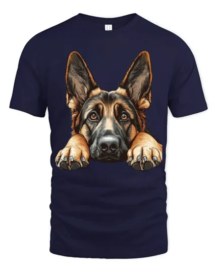 Cute German Shepherd Dog Peek Graphic T Shirt Dog Lover Style - navy t-shirt on white background
