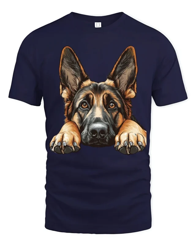 Cute German Shepherd Dog Peek Graphic T Shirt Dog Lover Style - navy t-shirt on white background