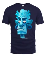 Blue Tribal Tiki Mask Graphic T Shirt Retro Island Art - navy t-shirt on white background