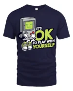 Funny Retro Gamer Its OK To Play With Yourself T Shirt - navy t-shirt on white background