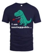 Funny T Rex I Am Unstoppable Tiny Arms Dinosaur Graphic T Shirt - navy t-shirt on white background