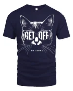 Funny Cat Get Off My Phone Graphic T Shirt Cool Cat Humor - navy t-shirt on white background