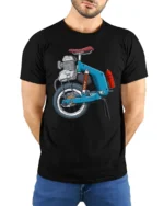 Funny Motorized Mini Bike Engine Graphic T Shirt Retro Ride - model wearing black tee with hands behind back
