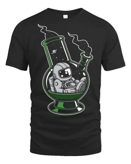 Funny Astronaut Bong Galaxy Space Humor Graphic T Shirt - black t-shirt on white background