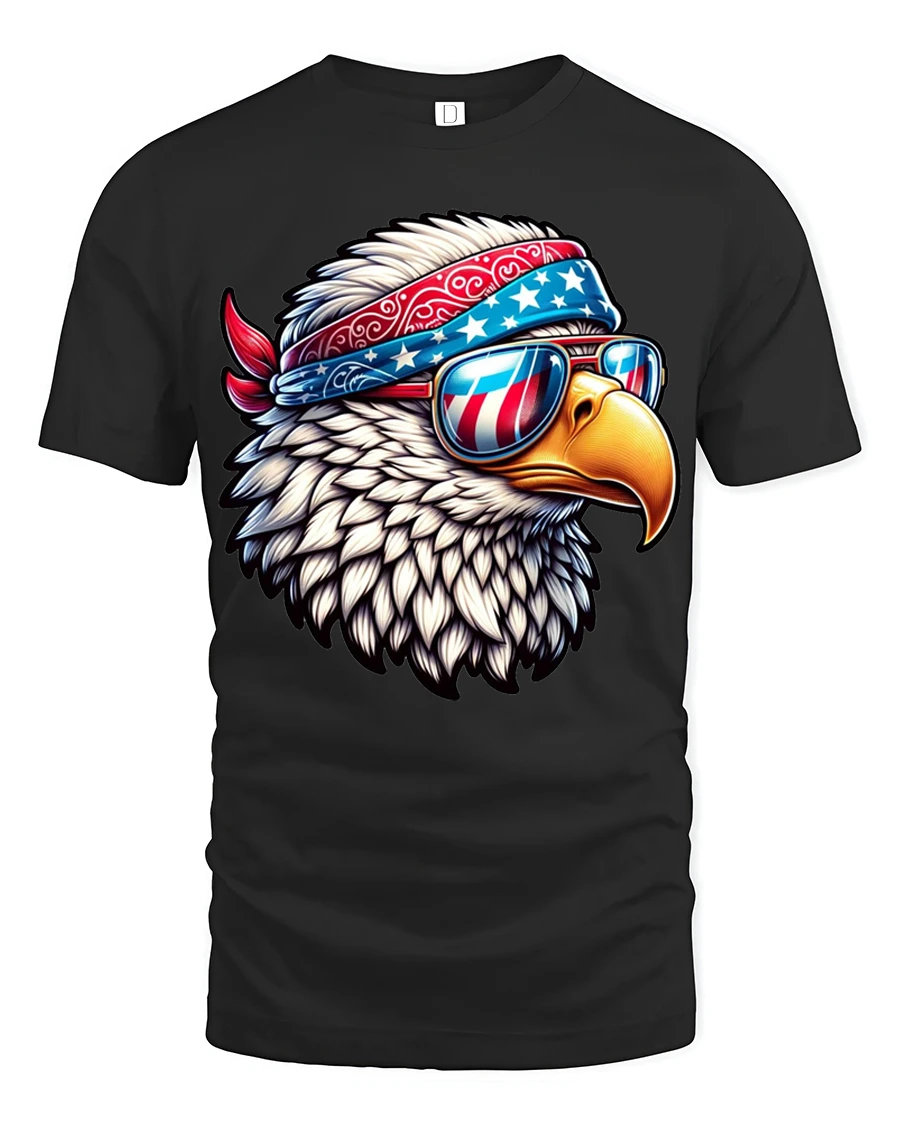 Patriotic Bald Eagle Sunglasses American Flag Graphic T Shirt - 1 Patriotic Bald Eagle Sunglasses American Flag Graphic T Shirt - black t-shirt on white background