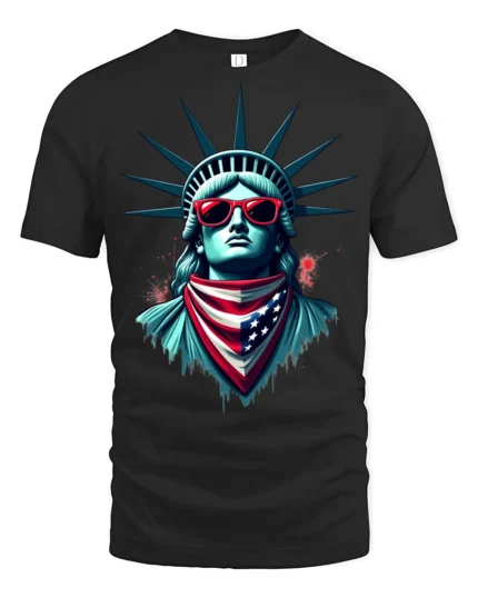 Cool Statue Of Liberty Sunglasses Patriotic Graphic T Shirt - black t-shirt on white background