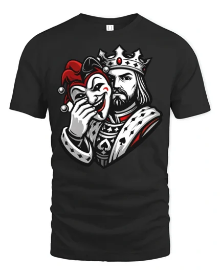 King Holding Joker Mask Dark Royal Graphic T Shirt Style - black t-shirt on white background