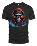 Urban Skull With Headphones Street Style Graphic T Shirt - black t-shirt on white background