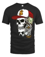 Street Rich Skull With Cash Stack Graphic T Shirt Urban Style - black t-shirt on white background