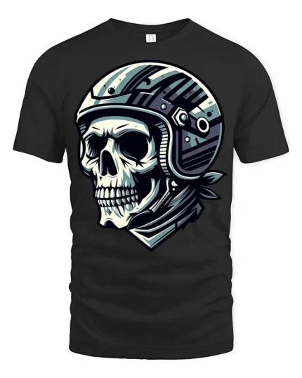 Skull Motorcycle Helmet Rider Graphic T Shirt Biker Style - black t-shirt on white background