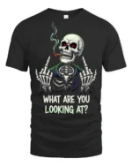 Funny Skeleton Smoking Cigar What Are You Looking At T Shirt - black t-shirt on white background