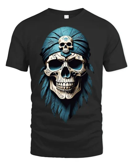 Vintage Pirate Skull Bandana Graphic T Shirt Dark Ocean Style - black t-shirt on white background
