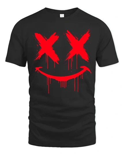 Creepy Dripping Smiley Face Horror Graffiti Graphic T Shirt - black t-shirt on white background