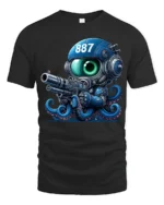 Sci Fi Octopus Space Soldier With Blaster Graphic T Shirt - black t-shirt on white background