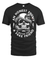 Skull And Snake An Honest Enemy Quote Graphic T Shirt - black t-shirt on white background