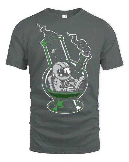 Funny Astronaut Bong Galaxy Space Humor Graphic T Shirt - gray t-shirt on white background