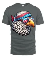 Patriotic Bald Eagle Sunglasses American Flag Graphic T Shirt - gray t-shirt on white background