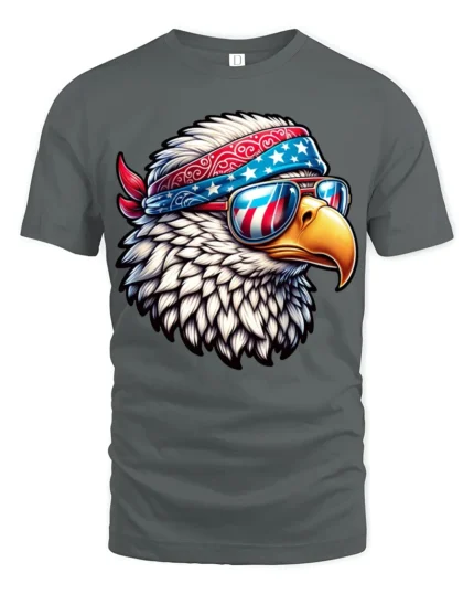 Patriotic Bald Eagle Sunglasses American Flag Graphic T Shirt - gray t-shirt on white background