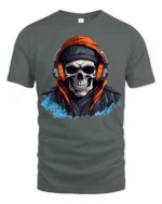 Urban Skull With Headphones Street Style Graphic T Shirt - gray t-shirt on white background