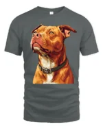 Realistic Pit Bull Dog Portrait Graphic T Shirt Dog Lover Style - gray t-shirt on white background