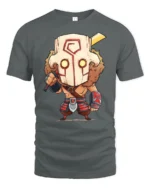 Cute Fantasy Warrior Mask Chibi Knight Graphic T Shirt - gray t-shirt on white background