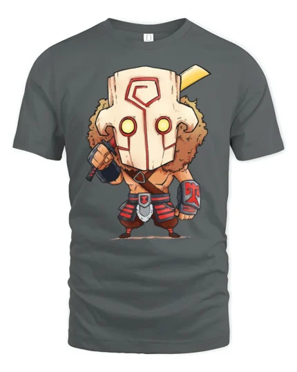 Cute Fantasy Warrior Mask Chibi Knight Graphic T Shirt - gray t-shirt on white background