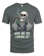 Funny Skeleton Smoking Cigar What Are You Looking At T Shirt - gray t-shirt on white background