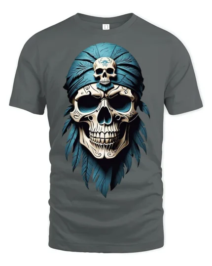 Vintage Pirate Skull Bandana Graphic T Shirt Dark Ocean Style - gray t-shirt on white background