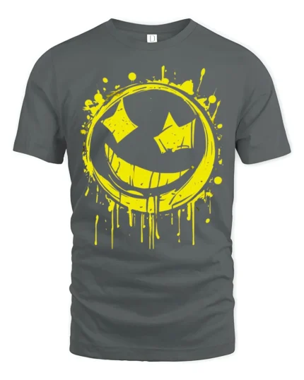 Grunge Smiley Face Graffiti Street Art Graphic T Shirt Style - gray t-shirt on white background