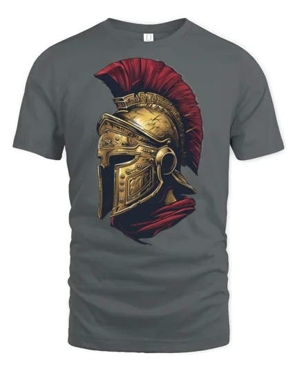 Vintage Roman Gladiator Helmet Warrior Graphic T Shirt Style - gray t-shirt on white background