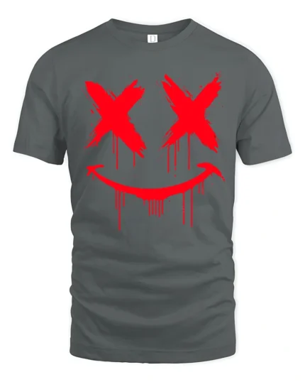 Creepy Dripping Smiley Face Horror Graffiti Graphic T Shirt - gray t-shirt on white background