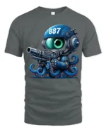 Sci Fi Octopus Space Soldier With Blaster Graphic T Shirt - gray t-shirt on white background