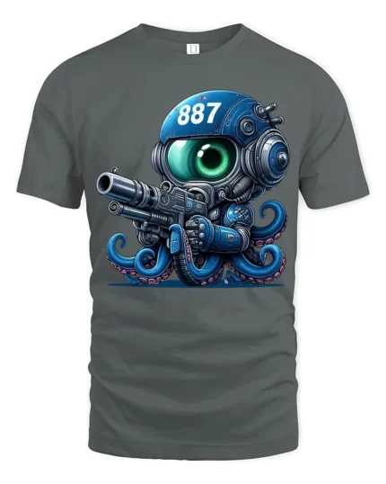 Sci Fi Octopus Space Soldier With Blaster Graphic T Shirt - gray t-shirt on white background