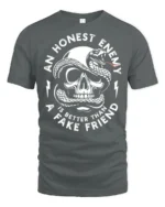 Skull And Snake An Honest Enemy Quote Graphic T Shirt - gray t-shirt on white background