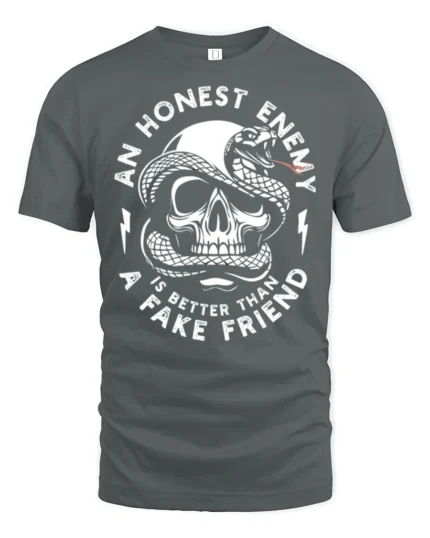 Skull And Snake An Honest Enemy Quote Graphic T Shirt - gray t-shirt on white background