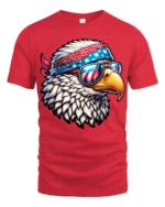 Patriotic Bald Eagle Sunglasses American Flag Graphic T Shirt - red t-shirt on white background
