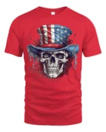 Patriotic Skull Uncle Sam Hat American Flag Graphic T Shirt - red t-shirt on white background