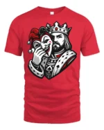 King Holding Joker Mask Dark Royal Graphic T Shirt Style - red t-shirt on white background