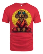Zen Meditation Dog With Sunglasses Funny Graphic T Shirt - red t-shirt on white background