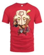 Cute Fantasy Warrior Mask Chibi Knight Graphic T Shirt - red t-shirt on white background