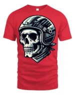 Skull Motorcycle Helmet Rider Graphic T Shirt Biker Style - red t-shirt on white background