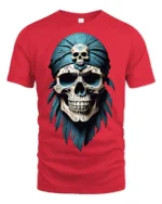 Vintage Pirate Skull Bandana Graphic T Shirt Dark Ocean Style - red t-shirt on white background