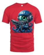 Sci Fi Octopus Space Soldier With Blaster Graphic T Shirt - red t-shirt on white background