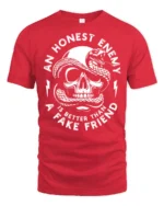 Skull And Snake An Honest Enemy Quote Graphic T Shirt - red t-shirt on white background