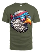 Patriotic Bald Eagle Sunglasses American Flag Graphic T Shirt - military green t-shirt on white background