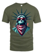 Cool Statue Of Liberty Sunglasses Patriotic Graphic T Shirt - military green t-shirt on white background
