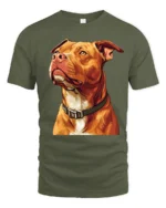 Realistic Pit Bull Dog Portrait Graphic T Shirt Dog Lover Style - military green t-shirt on white background