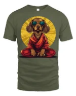 Zen Meditation Dog With Sunglasses Funny Graphic T Shirt - military green t-shirt on white background