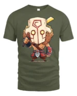 Cute Fantasy Warrior Mask Chibi Knight Graphic T Shirt - military green t-shirt on white background