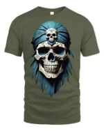 Vintage Pirate Skull Bandana Graphic T Shirt Dark Ocean Style - military green t-shirt on white background
